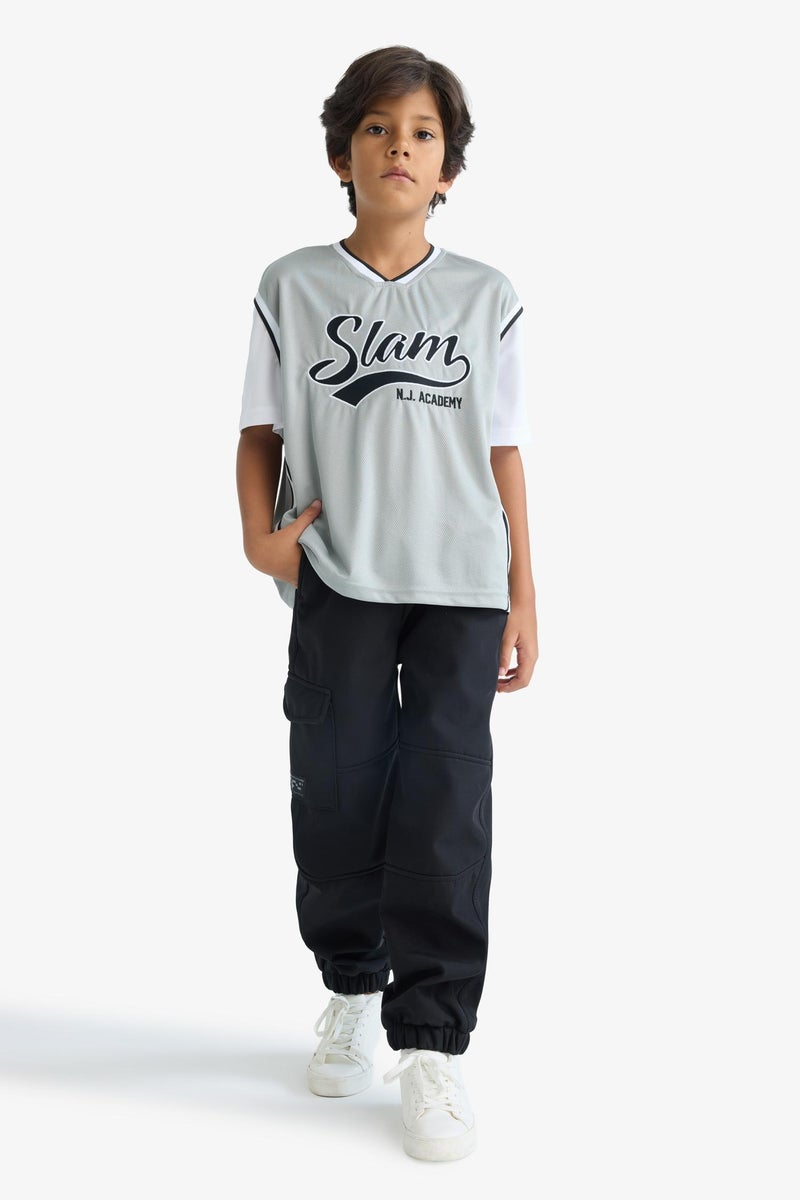 DeFacto Grey Boy Boy Oversize V-Neck Tulle T-Shirt Casual - Image 3